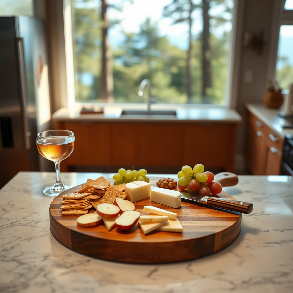 Round Maple Charcuterie Cutting Board with Handle