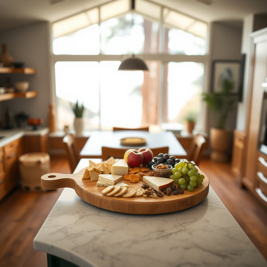 Round Maple Charcuterie Cutting Board with Handle